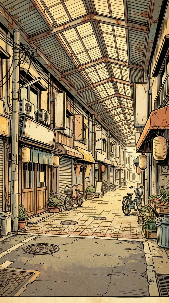昭和レトロなアーケード商店街(生成AIの画像)