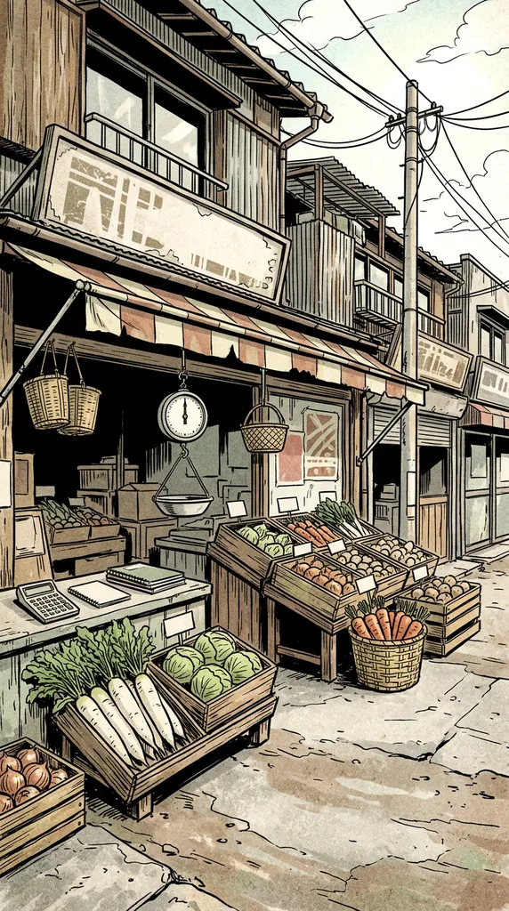 八百屋の店先に並ぶ野菜(生成AIの画像)